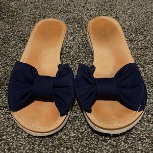 Kate Spade Navy Blue Bow Slides-7.5